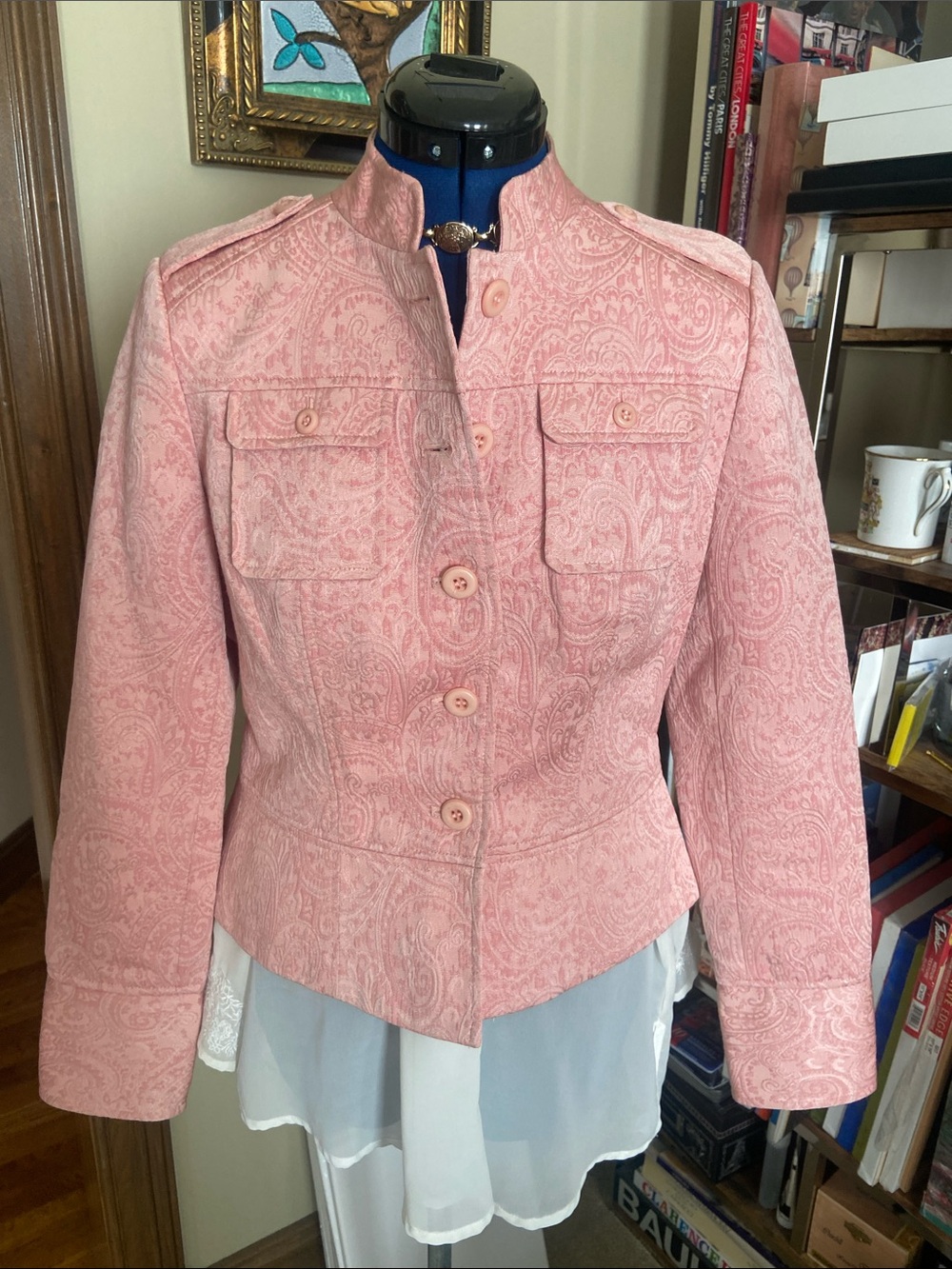 Anthropology Tapemeasurer Light Pink Blazer Jacket Paisley size 10